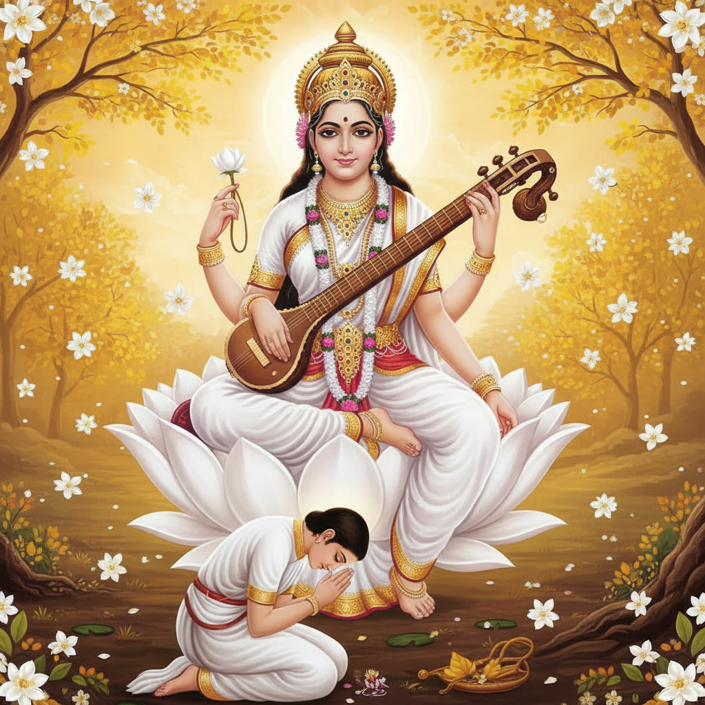 या कुन्देन्दु तुषारहार सरस्वती वंदना: ज्ञान, कला और संगीत की देवी का दिव्य आह्वान