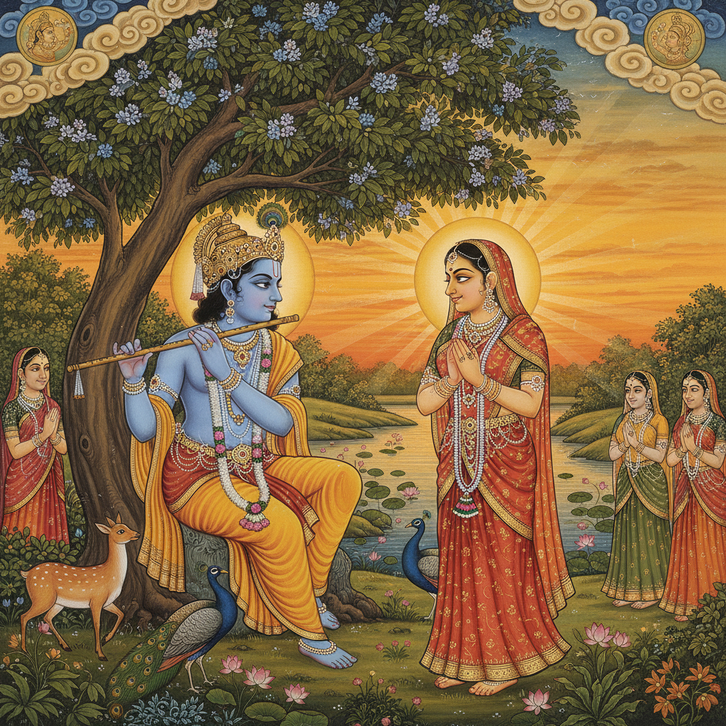 राधा कृष्ण की प्रेम कथा सनातन धर्म में दिव्य और अलौकिक प्रेम का प्रतीक है। यह केवल दो आत्माओं का मिलन नहीं, अपितु परम चेतना और उसकी आनंदमयी शक्ति का अद्भुत संयोग है। वृन्दावन की पावन लीलाओं से लेकर उनके वियोग तक, यह कथा हमें निस्वार्थ भक्ति, त्याग और समर्पण का मार्ग दिखाती है। यह प्रेम लौकिक सीमाओं से परे, पूर्णतः आध्यात्मिक है और युगों-युगों से भक्तों के हृदय में प्रेरणा जगाता रहा है।