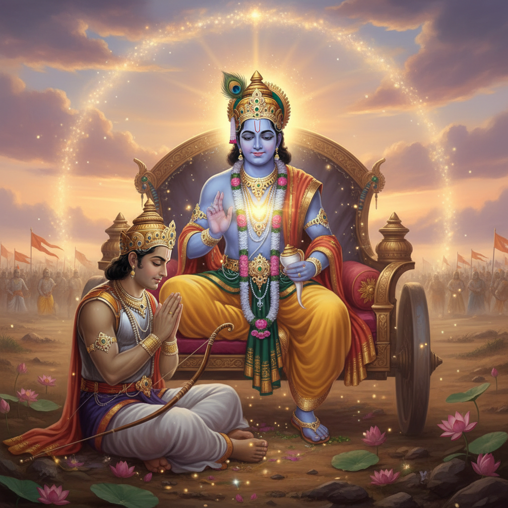 भगवान श्री कृष्ण द्वारा कुरुक्षेत्र में अर्जुन को दिए गए गीता के अनमोल वचन हमारे जीवन को एक नई दिशा दे सकते हैं। जन्माष्टमी के इस पावन अवसर पर आइए जानते हैं उन दिव्य उपदेशों को जो हमें जीवन जीने की कला सिखाते हैं और हर चुनौती का सामना करने का सामर्थ्य प्रदान करते हैं। यह लेख सनातन धर्म के इस महान ग्रंथ के सार को आपके समक्ष प्रस्तुत करता है, ताकि आप भी आत्मज्ञान और शांति की राह पर अग्रसर हो सकें।