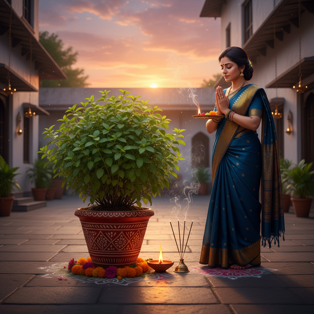 सनातन धर्म में तुलसी माता का स्थान सर्वोपरि है। यह ब्लॉग तुलसी माता की आरती के महत्व, इसकी पावन कथा, पाठ करने की विधि, और इससे मिलने वाले अनमोल लाभों पर प्रकाश डालता है। कार्तिक मास में तुलसी विवाह के दौरान और नित्य संध्याकाल में तुलसी आरती का गान करने से जीवन में सुख, शांति, समृद्धि और भगवान विष्णु की असीम कृपा प्राप्त होती है। यह लेख आपको तुलसी पूजा के नियमों और सावधानियों से भी अवगत कराएगा, जिससे आप अपनी भक्ति को और भी दृढ़ कर सकें।