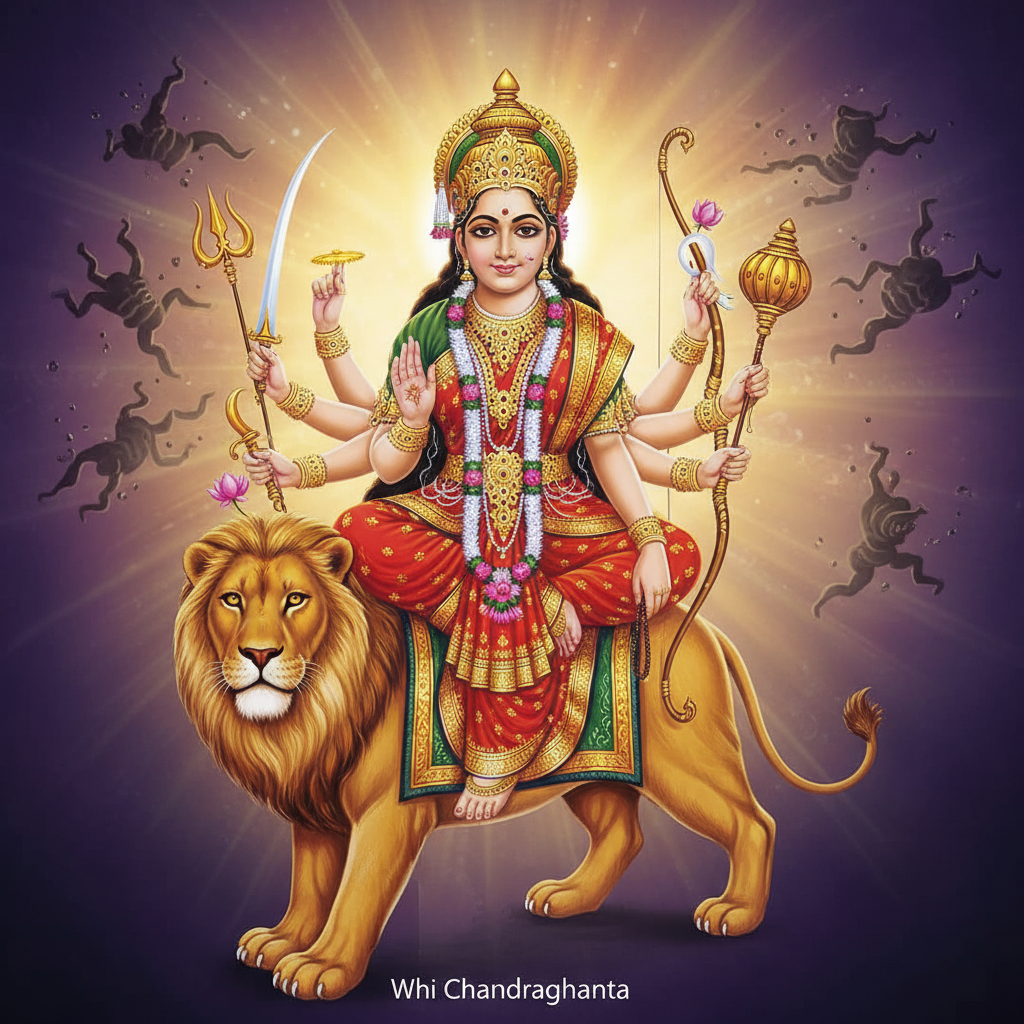 नवरात्रि के पावन पर्व का तीसरा दिन माँ चंद्रघंटा को समर्पित है। उनका तेजस्वी स्वरूप हमें भयमुक्त जीवन और अदम्य साहस का आशीर्वाद देता है। इस लेख में जानिए उनकी महिमा, पूजन विधि और प्राप्त होने वाले अद्भुत लाभ।