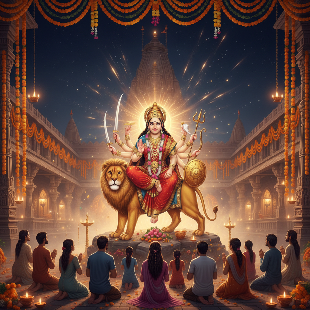 नवरात्रि, शक्ति स्वरूपा माँ दुर्गा की आराधना का महापर्व है। यह वह समय है जब ब्रह्मांड में देवी शक्ति का विशेष संचार होता है, और भक्तगण माँ के नौ दिव्य रूपों की पूजा कर उनकी असीम कृपा के पात्र बनते हैं। यह लेख बताता है कि कैसे सच्चे मन और पूर्ण श्रद्धा से माँ दुर्गा की पूजा कर उनकी सर्वकल्याणकारी कृपा को सहजता से प्राप्त किया जा सकता है, जिसमें पूजा विधि, लाभ, नियम और एक पावन कथा शामिल है।