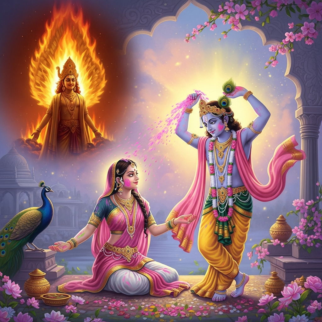 होली केवल रंगों का त्योहार नहीं, बल्कि यह आत्मा के शुद्धिकरण, प्रेम की विजय और ईश्वरीय आनंद की अनुभूति का पावन पर्व है। होलिका दहन से लेकर राधा कृष्ण की दिव्य लीला तक, इस ब्लॉग में जानिए होली के गहरे आध्यात्मिक अर्थ और उसके transformative प्रभाव को।