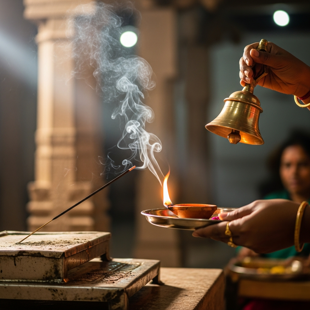 आरती में घंटी, दीप और धूप का मर्म: अंधविश्वास या गहन प्रतीकवाद?